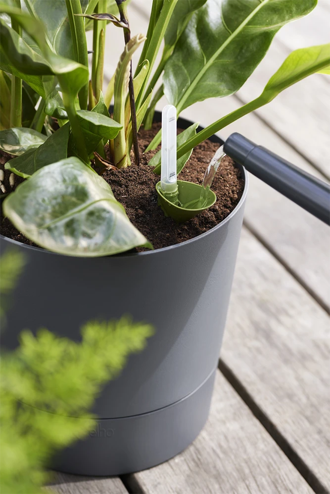 Bloempot Elho Greensense Aqua Care Rond - D30 X H29cm - Houtskoolgrijs -Ingemaakte Serie Winkel