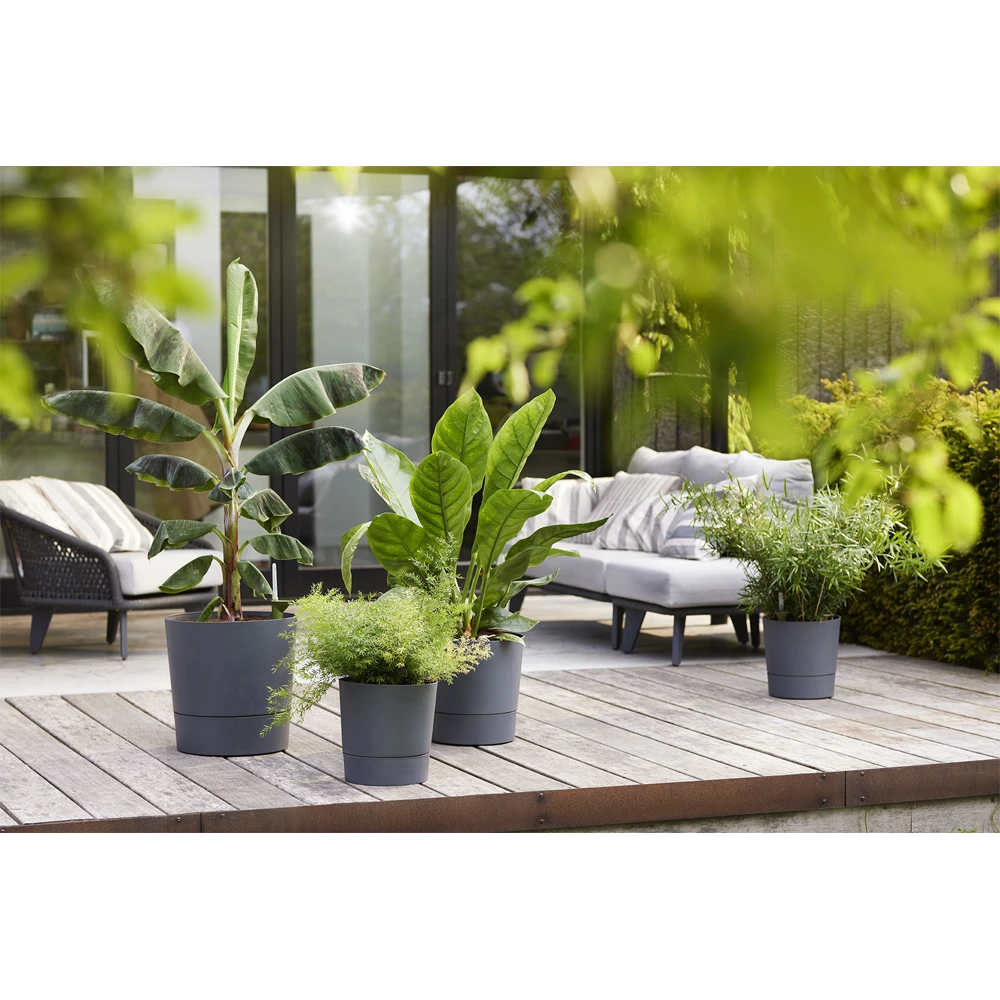 Bloempot Elho Greensense Aqua Care Rond - D43 X H34cm - Houtskoolgrijs -Ingemaakte Serie Winkel