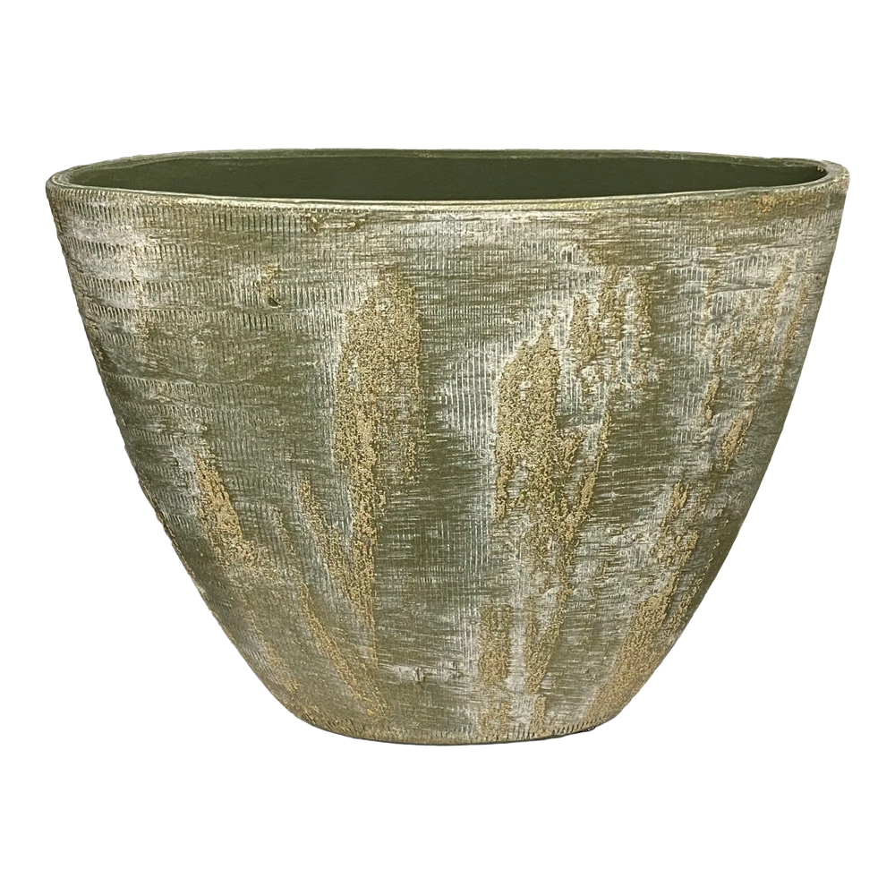 Bloempot Miami ovaal - l33 x d13 x h24cm - Groen Cement Bloempot Miami Ovaal - L33 X D13 X H24cm - Groen Cement -Ingemaakte Serie Winkel