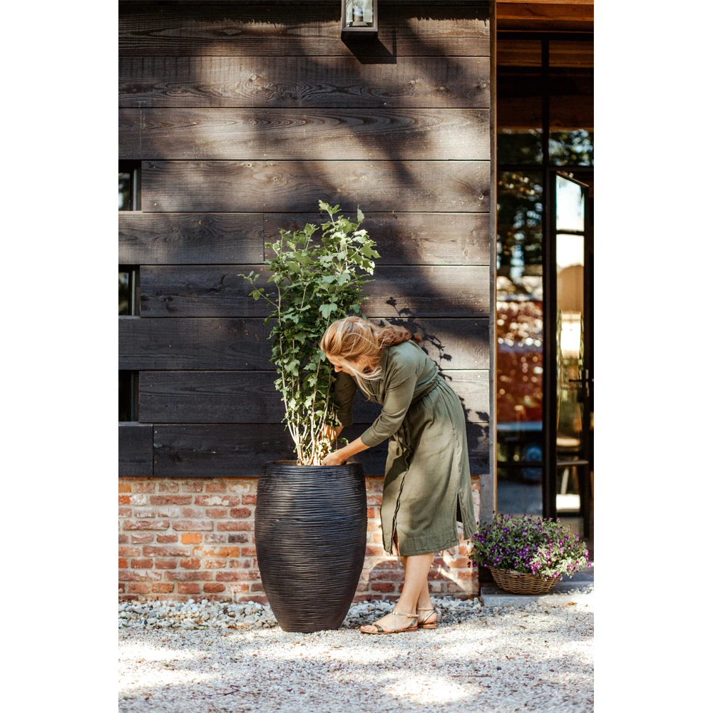 Capi Bloempot Hoog Nature Elegant Deluxe Rib NL - D45 X H72cm - Zwart -Ingemaakte Serie Winkel