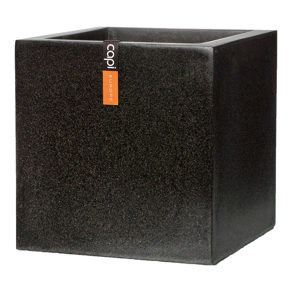Capi Plantenbak Vierkant Lux Terrazo - L20 X B20 X H20cm - Zwart -Ingemaakte Serie Winkel