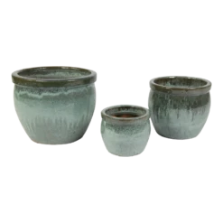 Bloempot Glazed Delta Rim - D28 X H24cm - Groen -Ingemaakte Serie Winkel glazed delta rim moss green d28h24 bloempot groen 6 4
