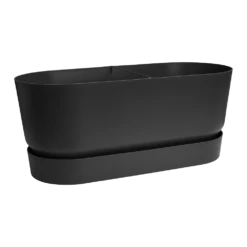 Bloembak Elho Greenville Terrace 80cm - Met Wielen - Living Black -Ingemaakte Serie Winkel greenville terrace trough 80cm wheels plantenbak living black 3 9